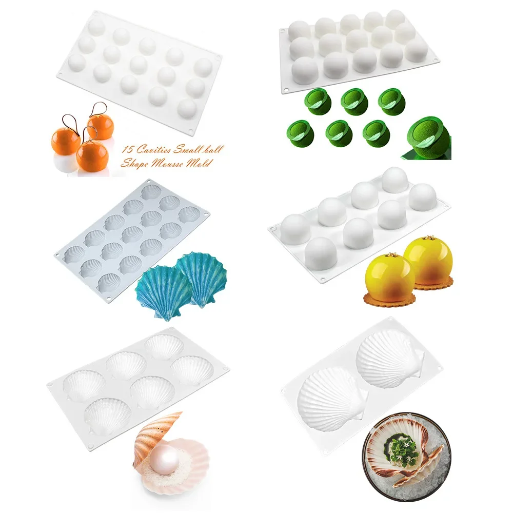 Jingyi 6 even shell pearl silicone mold 3D shell handmade soap scented candle mold round spherical mousse mold