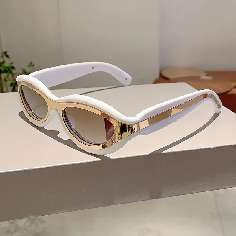 Y2K Vintage Luxury Brand Designer Double Color Cat Eye Sunglasses Women For Men Sun Glasses Trend Punk Popular Small Frame Shade