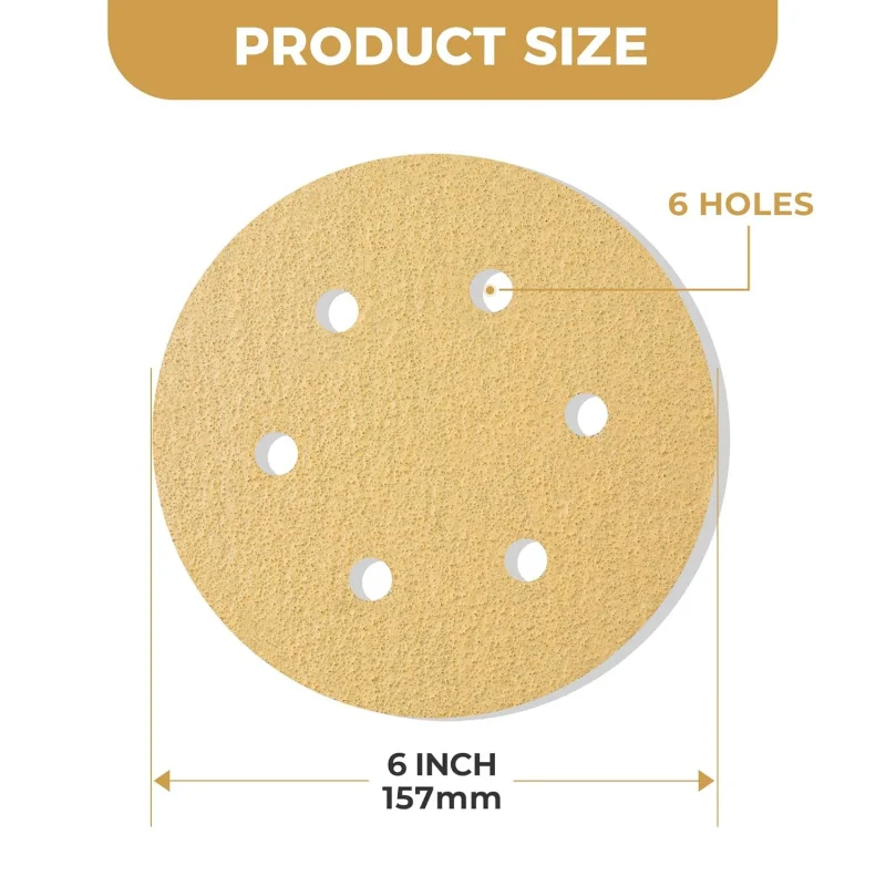 50pcs-set 20sets-ctn 6in 40 60 80 Grit Discs 6-Hole Hook Loop Orbital Sander Paper Abrasive Tools for Efficient Sanding