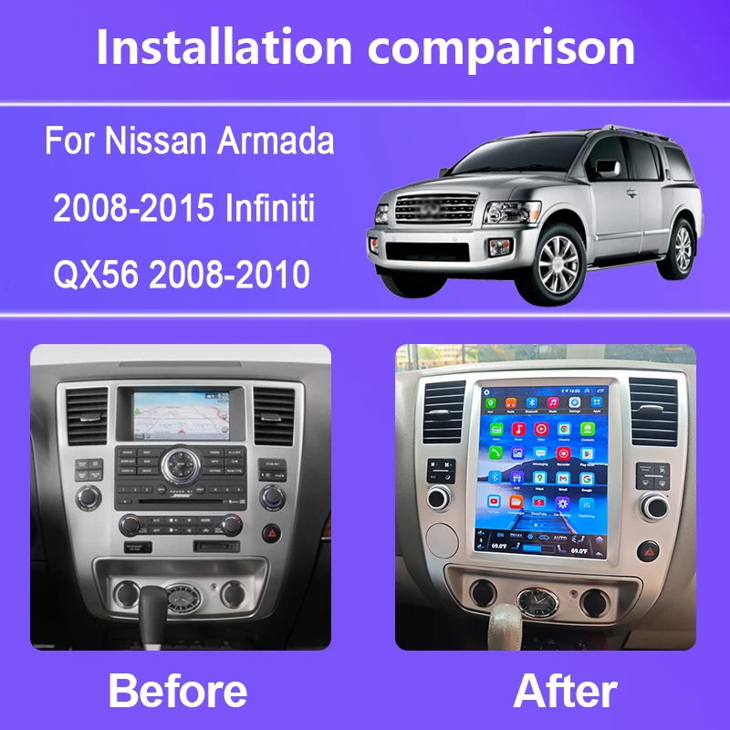 12.1 Inch For Nissan Armada 2008-2015 Infiniti QX56 2008-2010 Car Multimedia Player Gps Radio Android 14 Octa Core Carplay WIFI