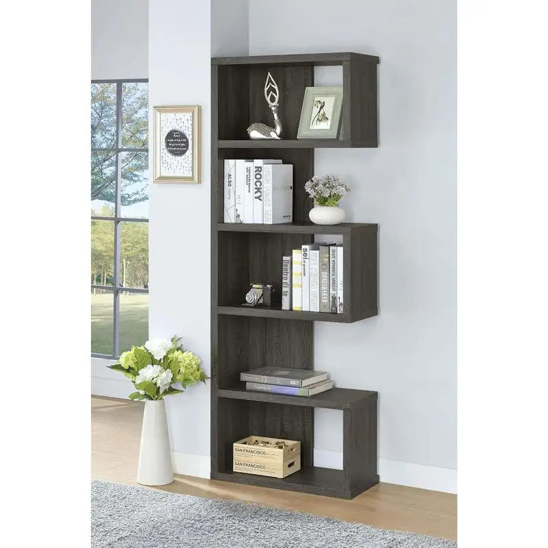 

5-Shelf Bookcase in Weathered Grey Finish - Stylish & Functional Storage Solution for Home or Office