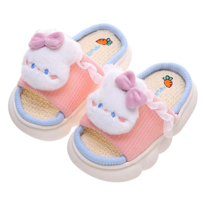 Children\'s Linen Sandals Four Seasons Indoor Boy Breathable Slippers Girl Medium Large Children Cotton and Linen Slippers тапки