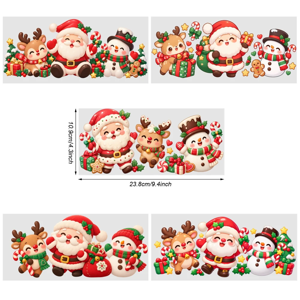 5 Sheets Christmas Santa Claus Reindeer Snowman Pattern Waterproof UV DTF Rub on Transfer Stickers for Glass Plastic Cups