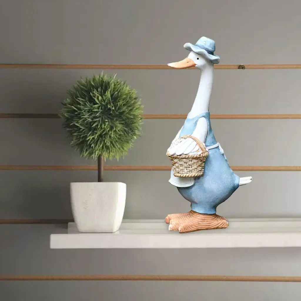 Garden Ornament Resin Duck Statue Cute Animal Sculpture Outdoor Yard Decor for Porch and Fairy Scene