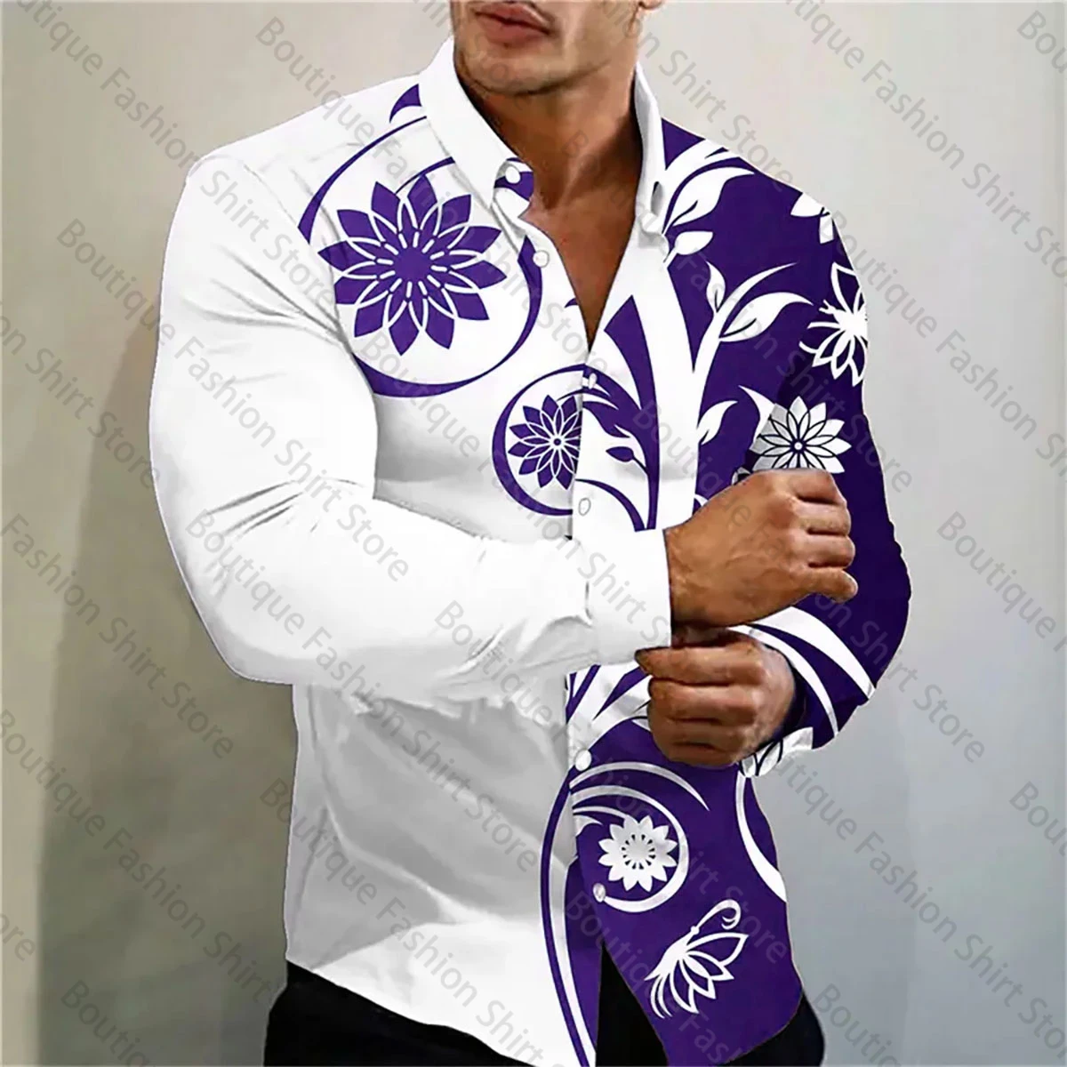 2024 new multi-color flower printed fashion shirt, for social gatherings, men\'s lapel long-sleeved shirts increase XS-6XL