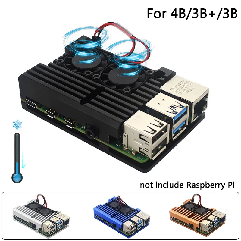 Passive Cooling Metal Case for Raspberry Pi 3B & 4, Aluminum Alloy Replacement Enclosure with Copper Heat Sink Compatibility