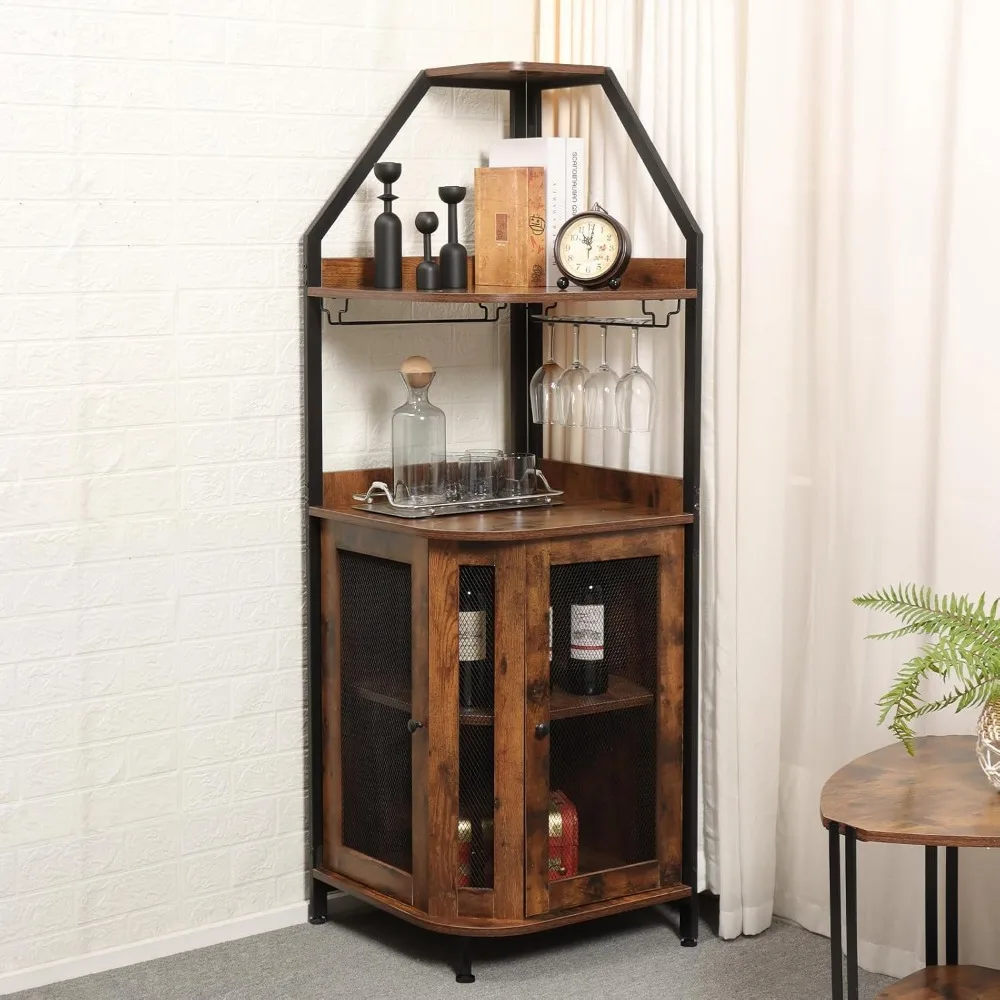 Wine Bar Cabinet with Storage, 5-Tier Wine Cabinet, Liquor Cabinet with Glass Holder,Corner Shelf