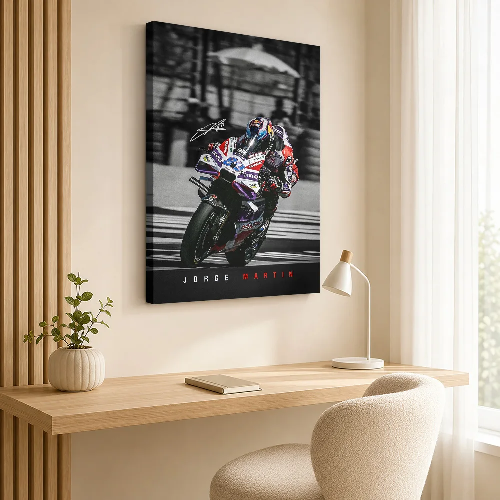 Jorge Martin MotoGP Framed Canvas Print Poster Bold Athletic Design Wall Art With Customized Photo For Games Room Ideal Fan Gift