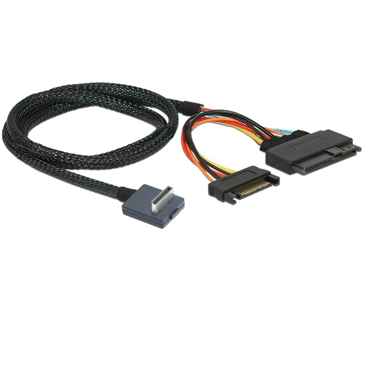 90 Degree Right Angle SFF-8611 to U.2 (SFF-8639)  15P SATA POWER SAS Adapter Cable - PCIe NVMe SSD Converter
