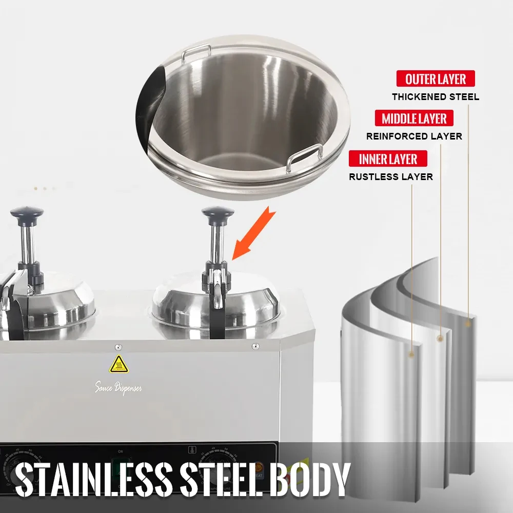 مضخة توزيع تسخين تجارية سعة 6 لتر من الفولاذ المقاوم للصدأ لتدفئة الجبن والشوكولاتة الكهربائية مع مضخة