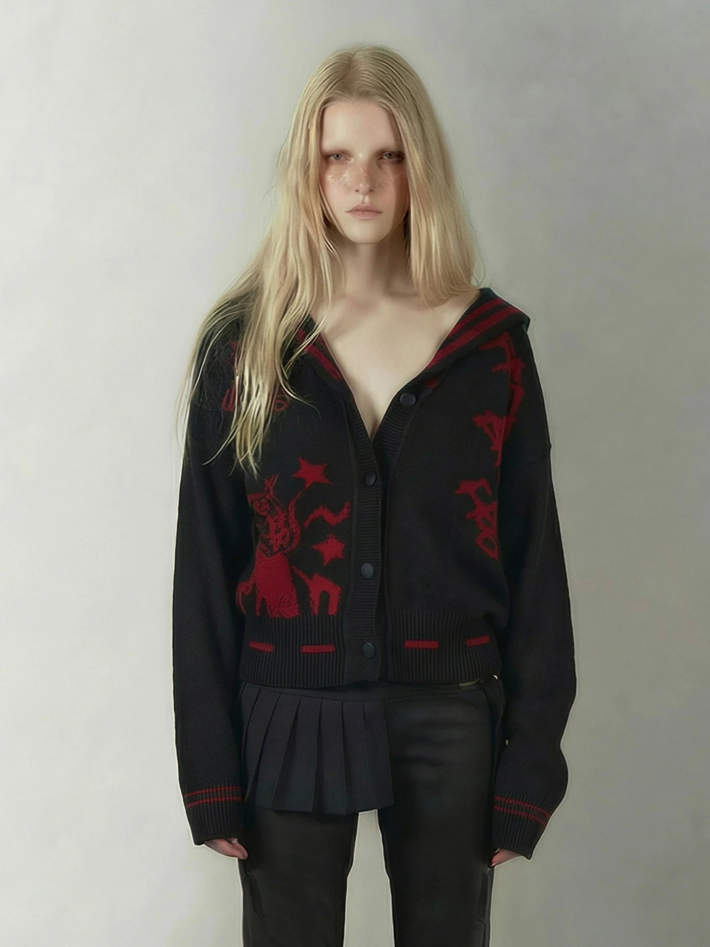 

Оригинальный кардиган Emoha в стиле панк-рок, красный, с морским узором, удобный, свободный, в стиле Y2K, с длинными рукавами, для девочек, модный