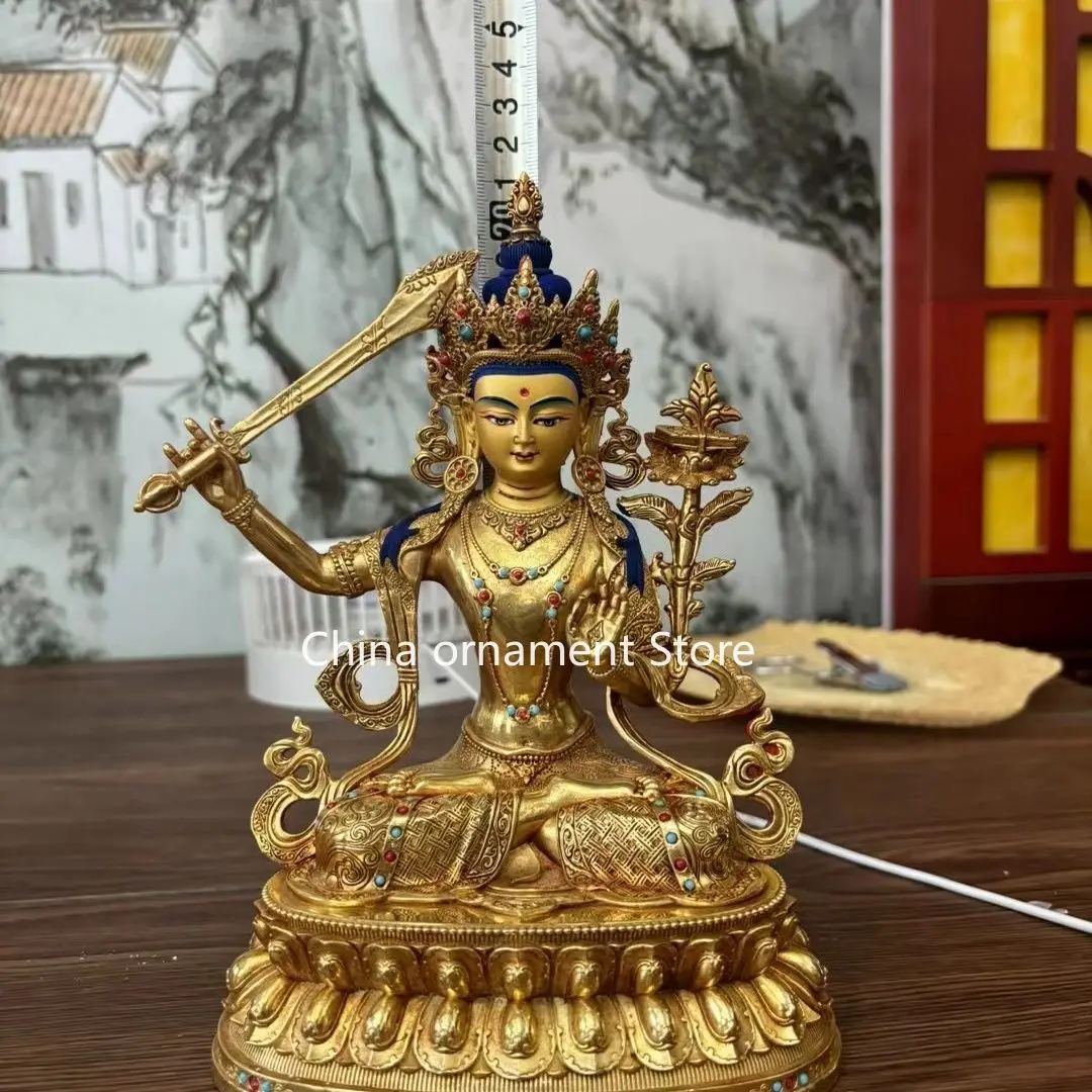 Pure copper Tibetan village gilt Tibetan Manjushri living room Buddha statue home tantra Tibetan home Bodhisattva bronze statue