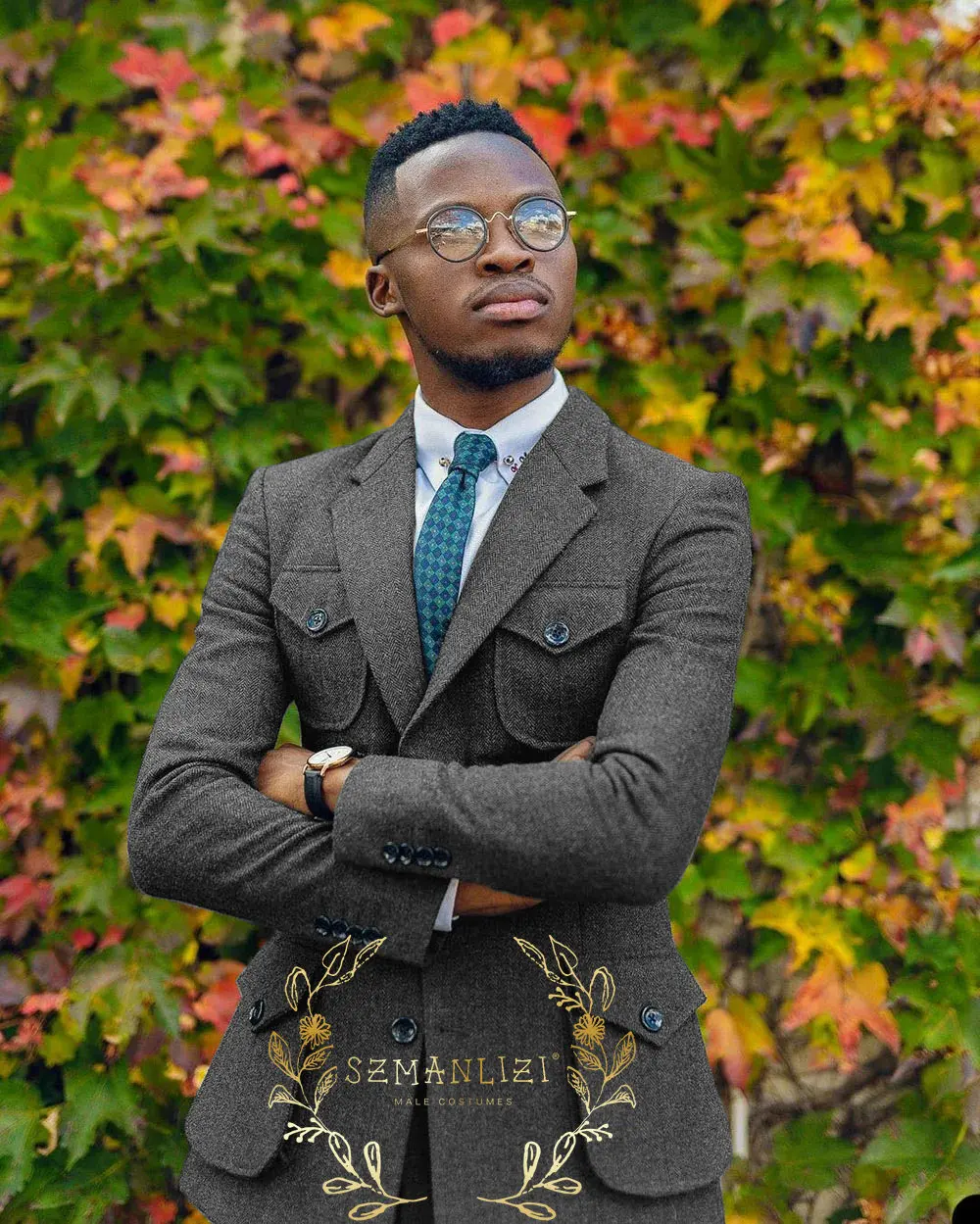 Terno de espinha de peixe vintage masculino formal 2 peças fino ajuste entalhado lapela tweed smoking de baile para padrinhos de casamento blazer + calças