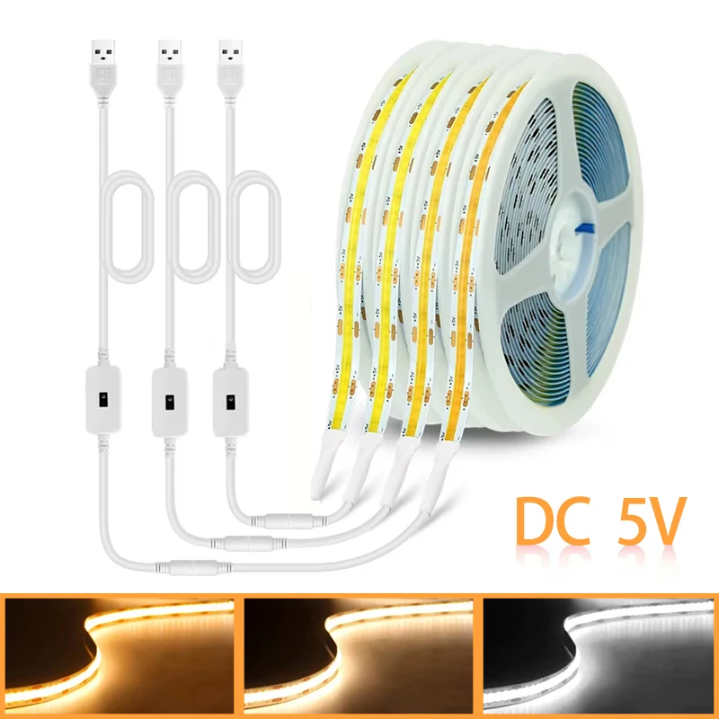 السوبر مشرق USB تيار مستمر 5 فولت COB LED قطاع ضوء 320 المصابيح/م اليد الاستشعار التبديل لعيد الميلاد حزب عطلة زينة