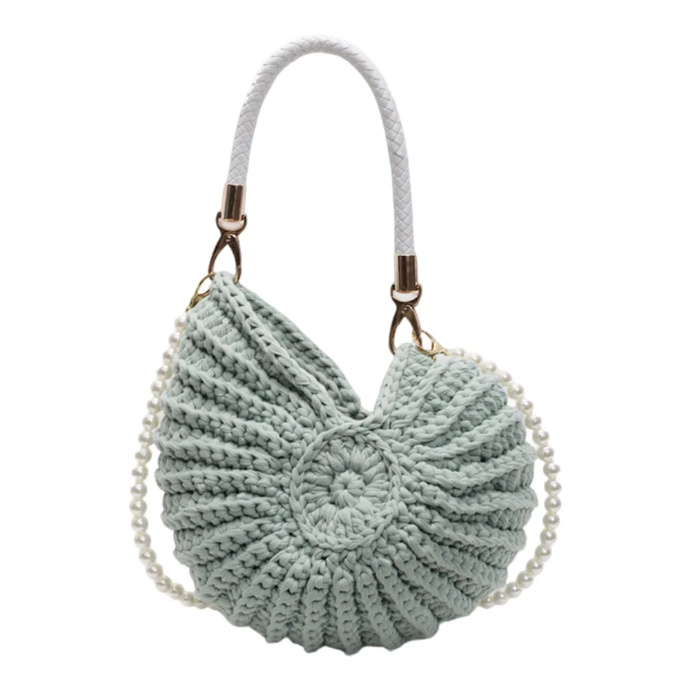 

Handwoven Seashell Bag Fashion Beach Evening Bag with Pearl Strap Straw Handbag for Women Wedding Party