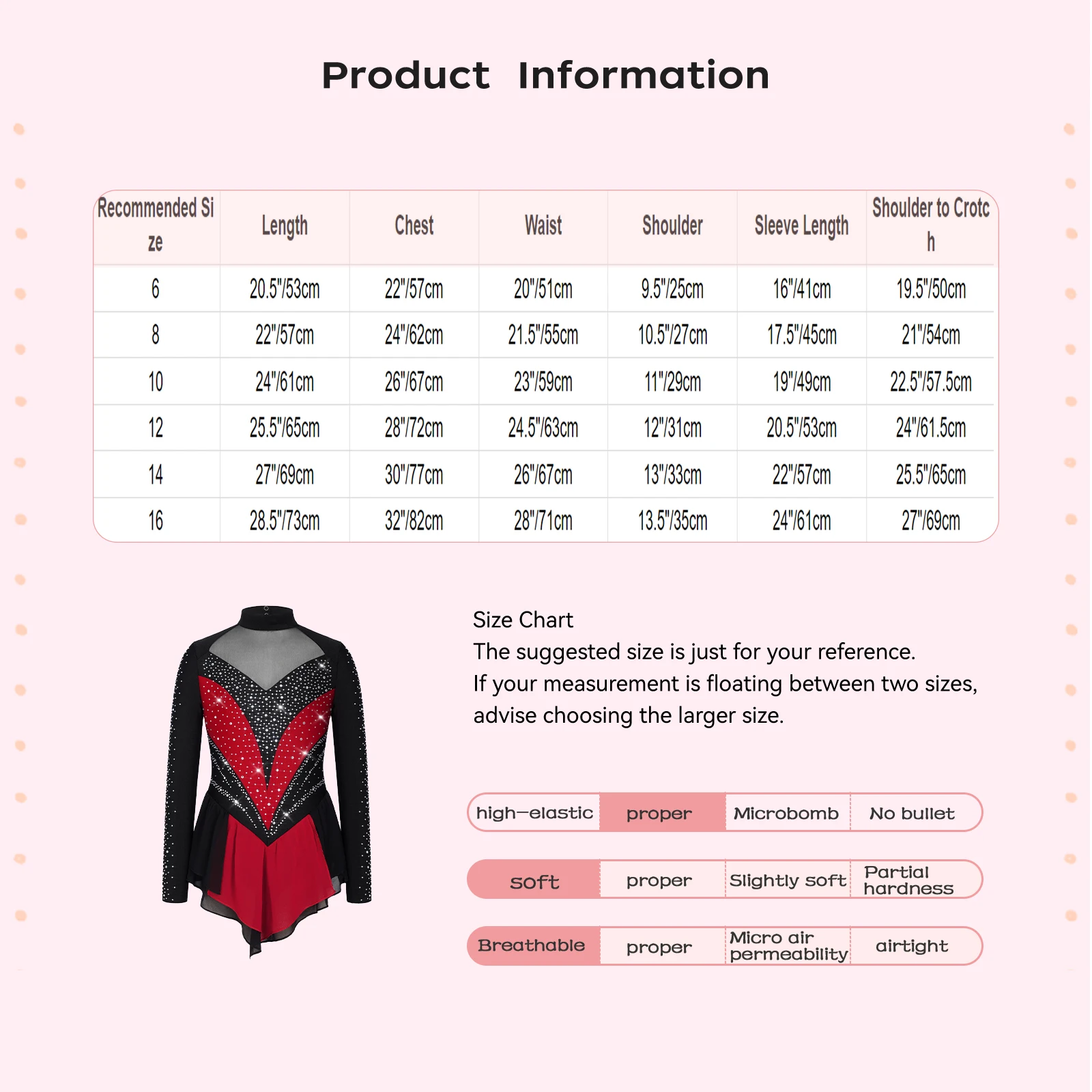 Kinder Mädchen Strass-Gymnastik-Trikot Eiskunstlauf Ballett Lyrisches Tanz-Auftrittskostüm Trikotkleid mit unregelmäßigem Saum – Detail 1