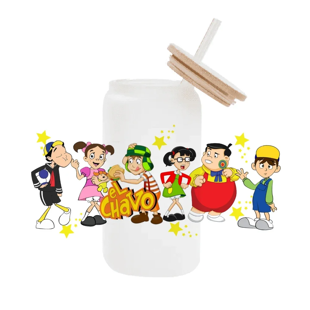 Mexico Cartoon El Chavo For Libbey 16oz Can Glass 3d Waterproof Uv Dtf Coffee Can Wrap Libbey Glass Wrap