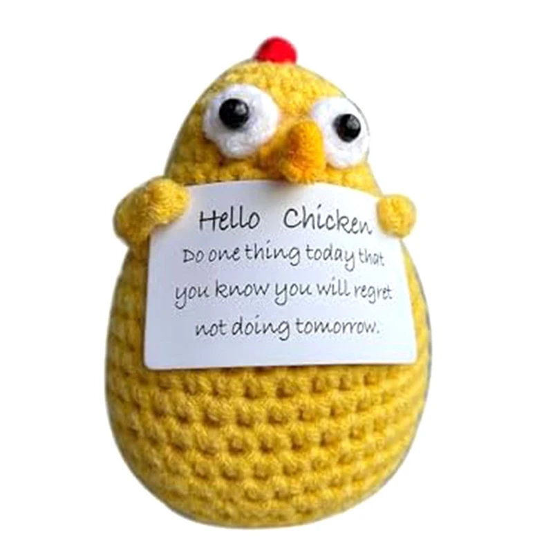 

Finished Hello Chicken Crochet Yellow Knitting Funny Doll Positive Encouragement Toys Gift