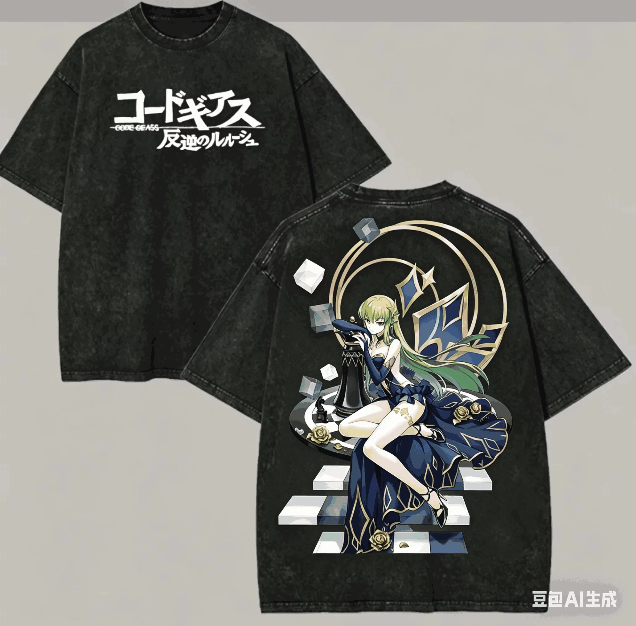Hot Vintage Washed Code Geass C.C. Graphic T Shirt Soft Cotton Short Sleeve Oversized Loose Unisex Anime Manga Streetwear Tops