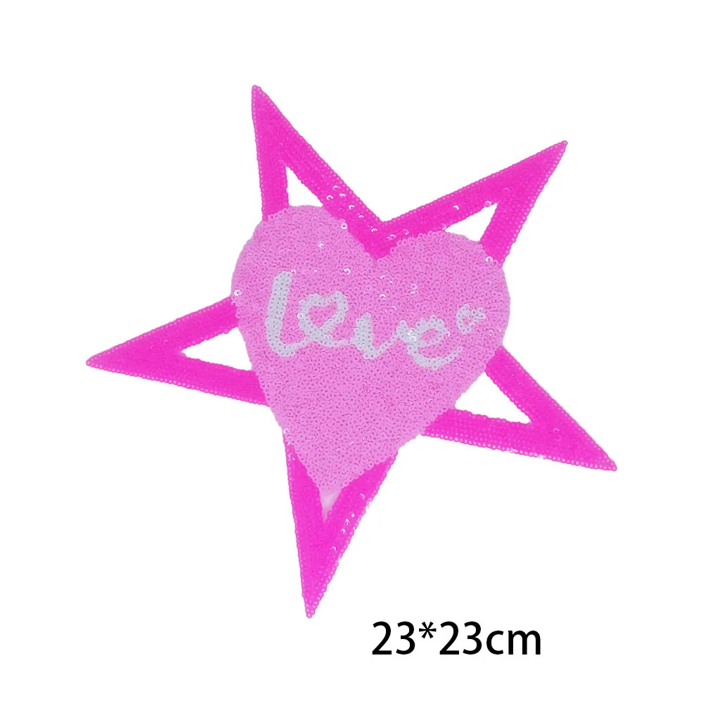 23x23 Cm Sequined Star Design Iron on Patch Fashion Shining DIY Accessory for Clothing Pink Yellow Applique