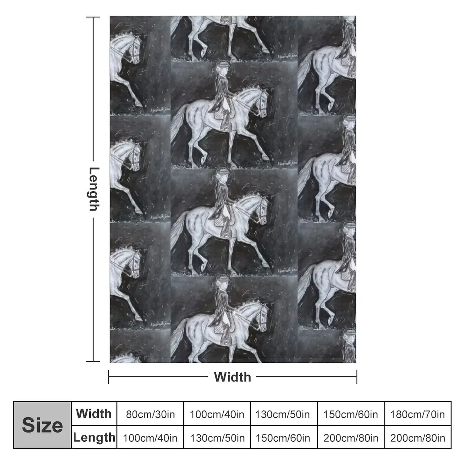 Dressage drawing black and white Throw Blanket couch cozy soft plush fuzzy picnic outdoor blanket