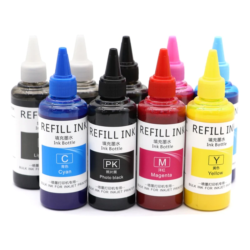 100ML/Bottle Universal Pigment Ink For Epson SureColor P600 P608 P800 P808 3800 3880 3890 Printer 9 Colors Refill Pigment Ink