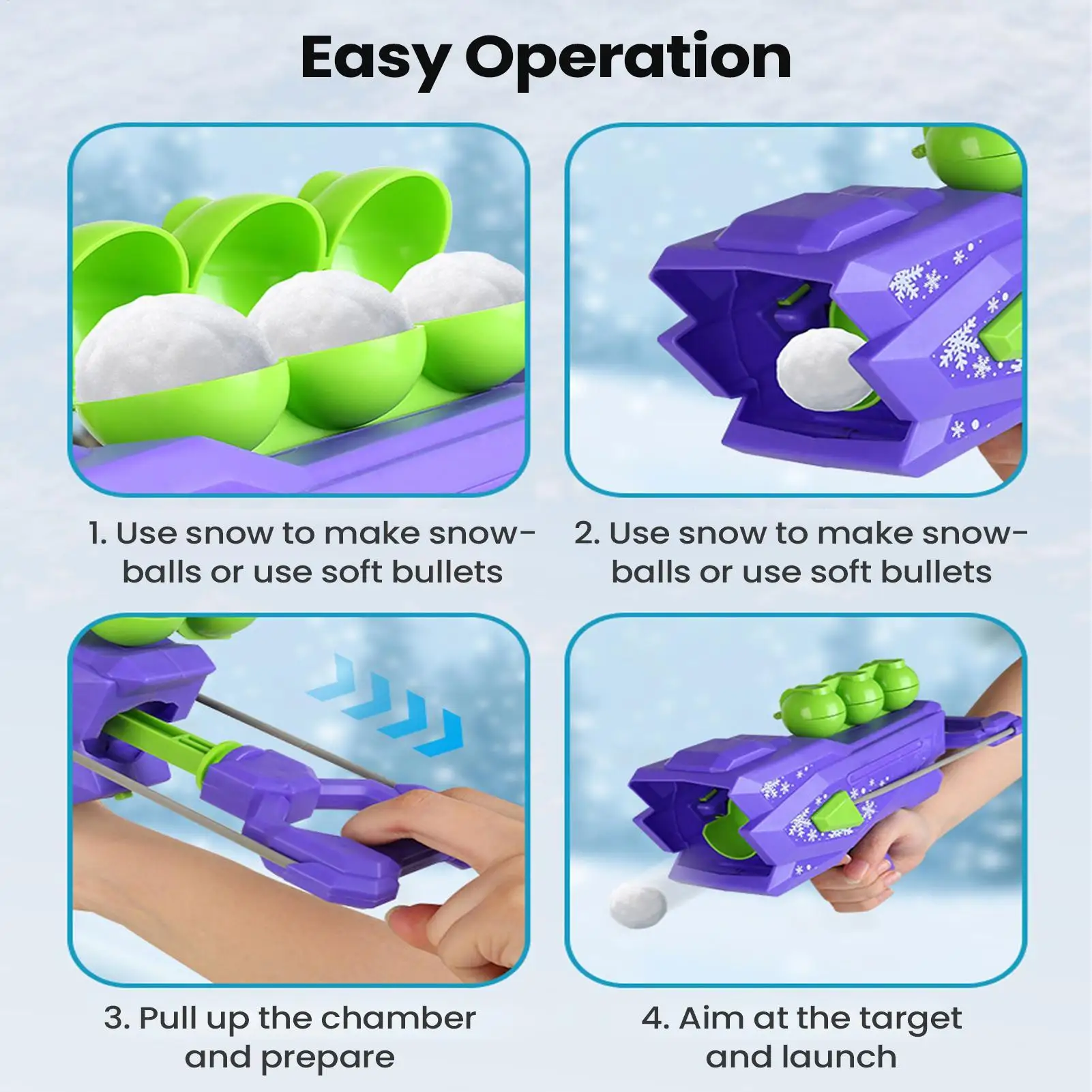 ปืนยิงลูกบอลหิมะสำหรับเด็ก ของเล่นยิงลูกบอลหิมะ สนุกสนานในฤดูหนาว ของเล่นต่อสู้ลูกบอลหิมะ ของเล่นเล่นหิมะกลางแจ้ง เหมาะสำหรับการเล่นแบบหลายคน
