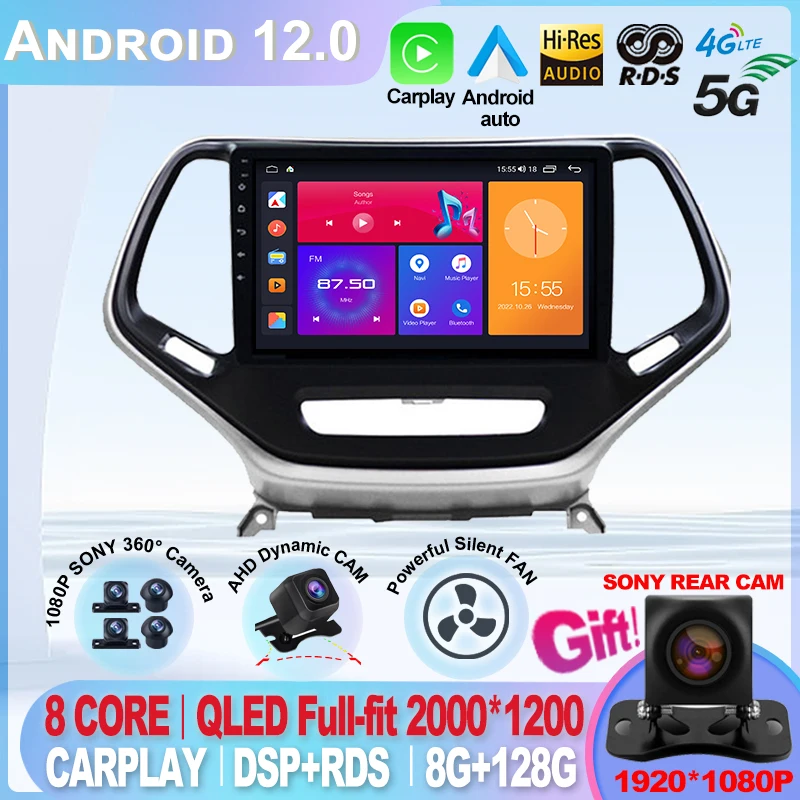 For Jeep Cherokee 5 KL 2016-2020 2Din Car Radio Multimedia Video Player GPS Android 10.0 Multimedia Player Auto For Car