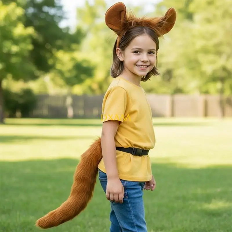DXAA 2Pcs Animal Horse Costume Set with Horse Ears Headband Horse Tail Accessories for Halloween Fancy Dress Party Props