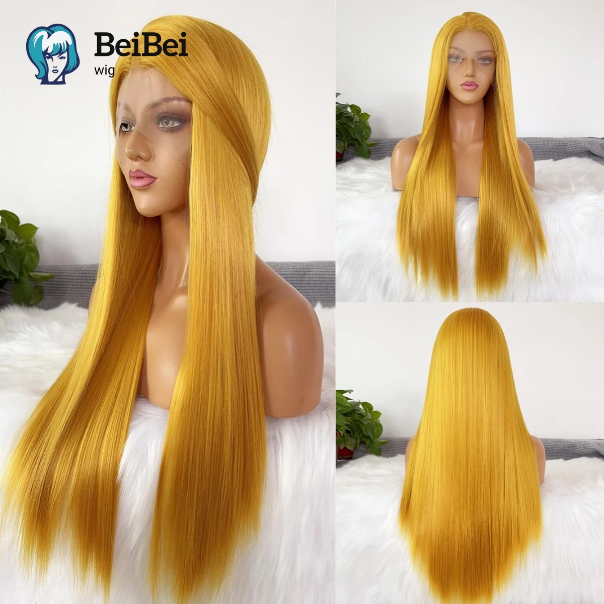 

13*4 Golden Yellow Lace Front Wigs Natural for Women General 26 Inches Long Straight Synthetic Lace Wig for Cosplay Blonde Wig