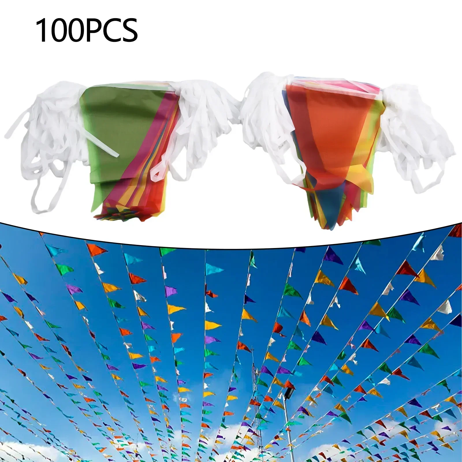 Bunting Triangle Flags 100 Flags 50 Meters Banner Pennant Large 14*21CM Outdoor Decor Plastic Material Brand New