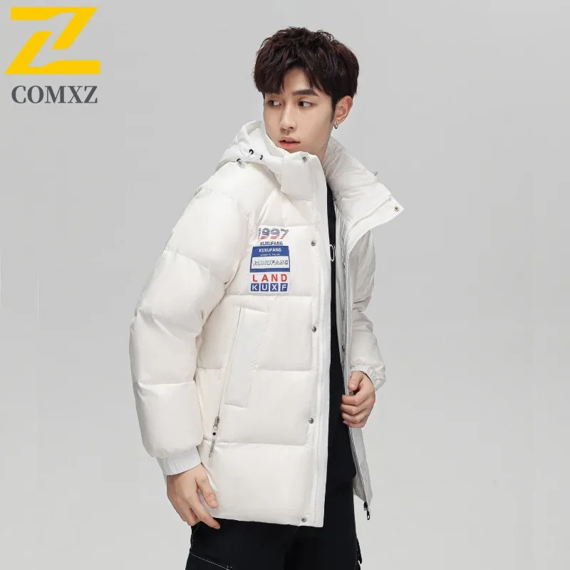 COMXZ Men Cotton Padded Jacket Solid Color Warm Snow Travel Windproof High Quality Parker Coat Stylish Outdoor Winter Padding