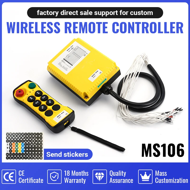 6 key single speed industrial radio remote control crane switch pressure reset radio remote control crane switch control crane