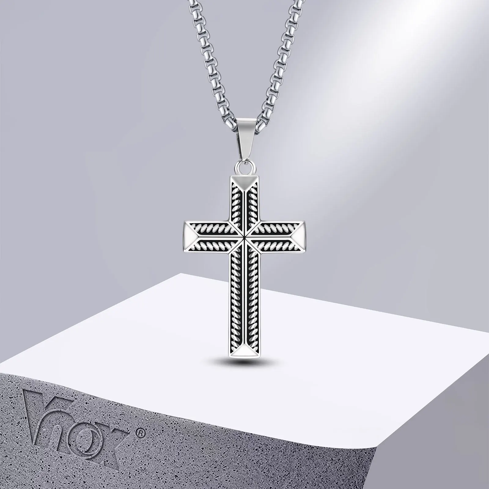 Vnox Stylish Cross Necklaces for Men, Stainless Steel Solid Cross Pendant Collar Prayer Religious Christian Gifts Jewelry