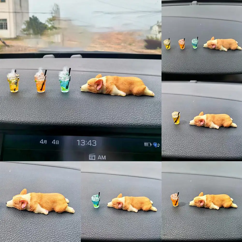 Creative Mini Sleeping Corgi Car Ornament Center Console Adorns Car Resin Doll Interior Cute Simulation Animal Decoration K3N5