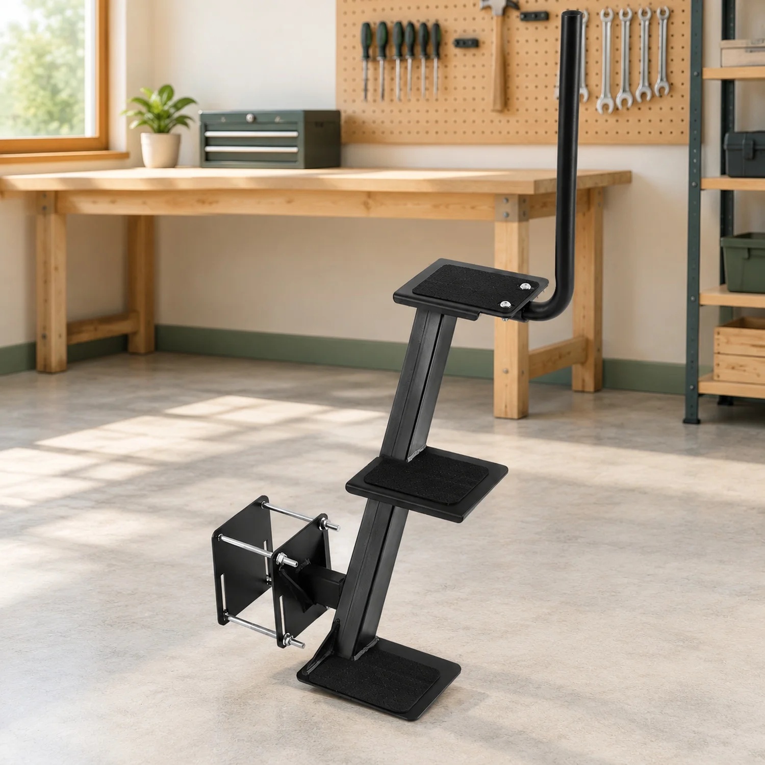 Boat Trailer Steps, 3-, Heavy-Duty with Handle, Non-Slip Surface, 3 Mounting Angle Options, Carbon Steel Ladder Suitable for 3