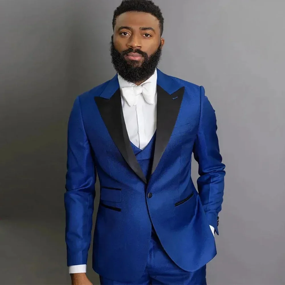 

Royal blue Men Suits Slim Fit 3 Piece Single Breasted Suit Men Wedding Prom Party Business(Blazer+Vest+Pants)