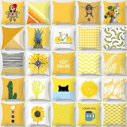 Yellow Series Plaid Alphabet Pattern Printed Soft Square Pillowslip Polyester Cushion Cover Pillowcase Living Room Home Decor