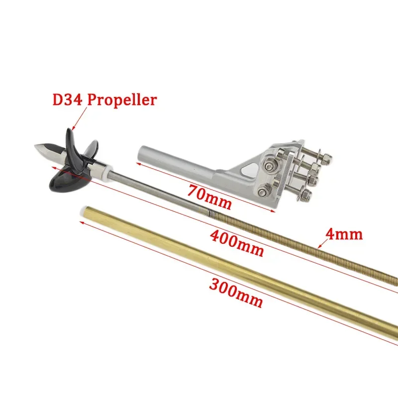 Uniwersalny wałek elastyczny 4mm z przekładnią lewo/prawostronną, nakrętką napędową, plastikową uszczelką, mosiężną rurką i wspornikiem, napęd Stinger do łodzi RC