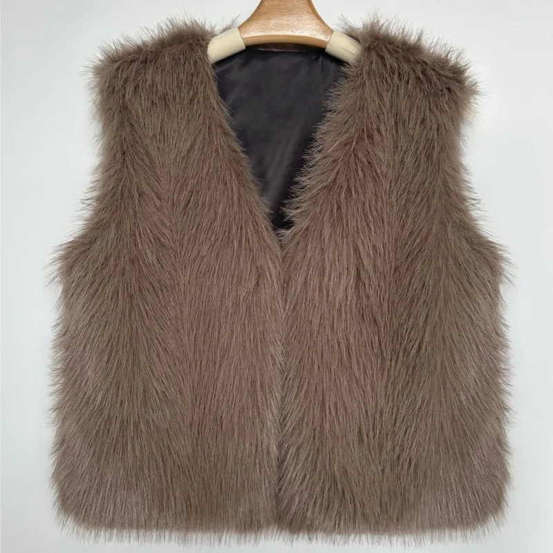 

2025 зимний утепленный однотонный жилет, куртки с удлиненным мехом, пушистые длинные пальто, верхняя одежда, мужские жилеты из искусственного меха в стиле ретро