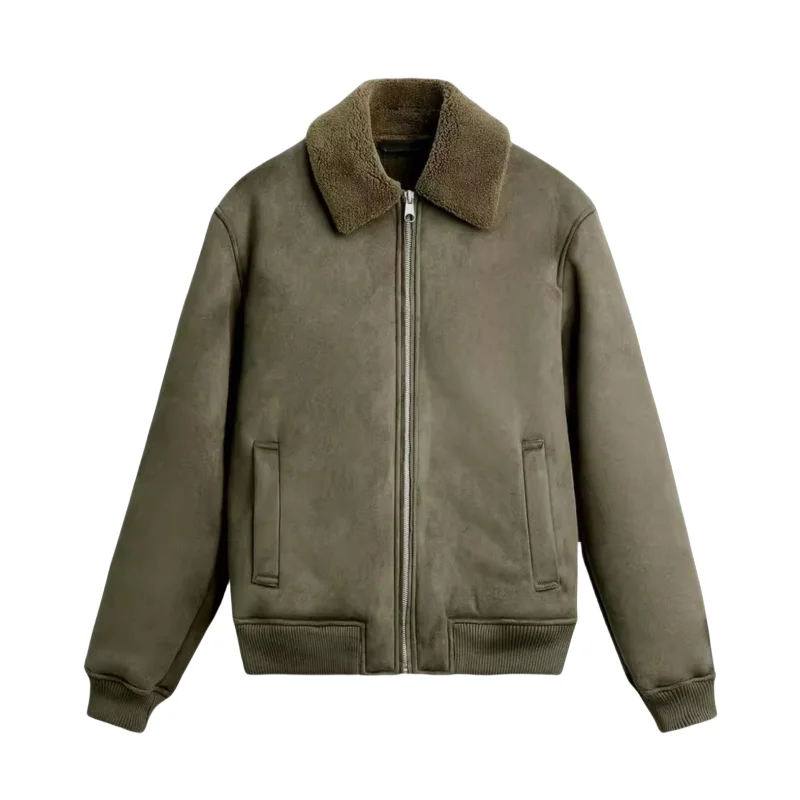 

Men's Autumn Winter Zipper Fce Lined Slim Fit Collar Jaet Outerwear Patchwork Texture Youth Trend ort Length Leather S...