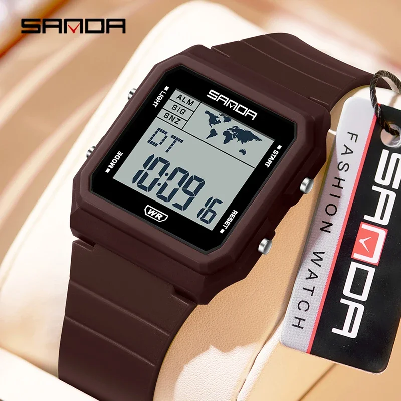 SANDA Fashion Men Electronic Sports Watches Multifunction Alarm Clock Countdown LED Luminous Waterproof Men's Digital Wristwatc