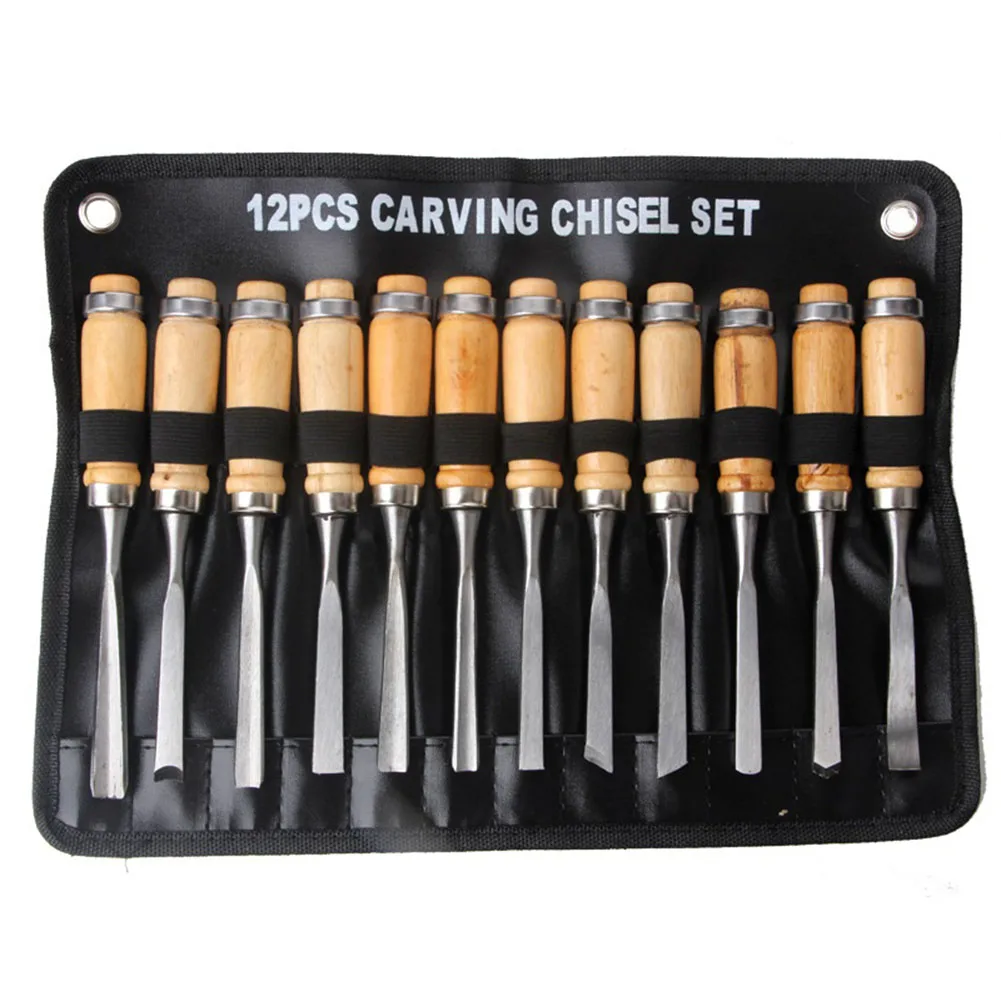 

12Pcs Steel Wood Carving Trimming Tool Hand Chisel Set 195mm For Workshop Woodworking Carpentry Lathe Gouges Manual Tools