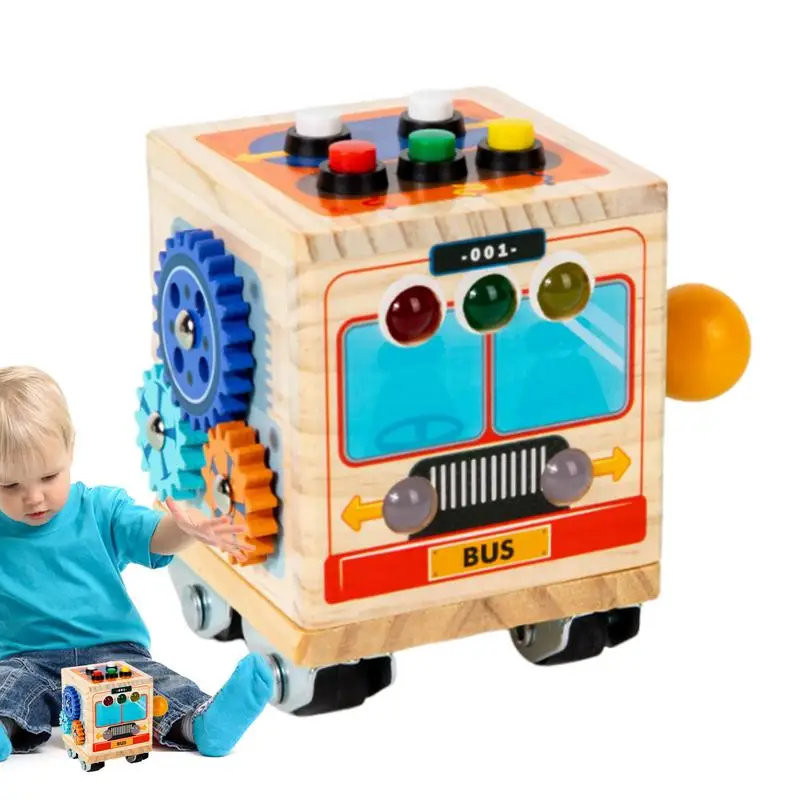 

Busy Cube Sensory Toy Bus Design Car Activities Cube Wooden Early Education Learning Toy Boosts Fine Motor Skill toys for kids