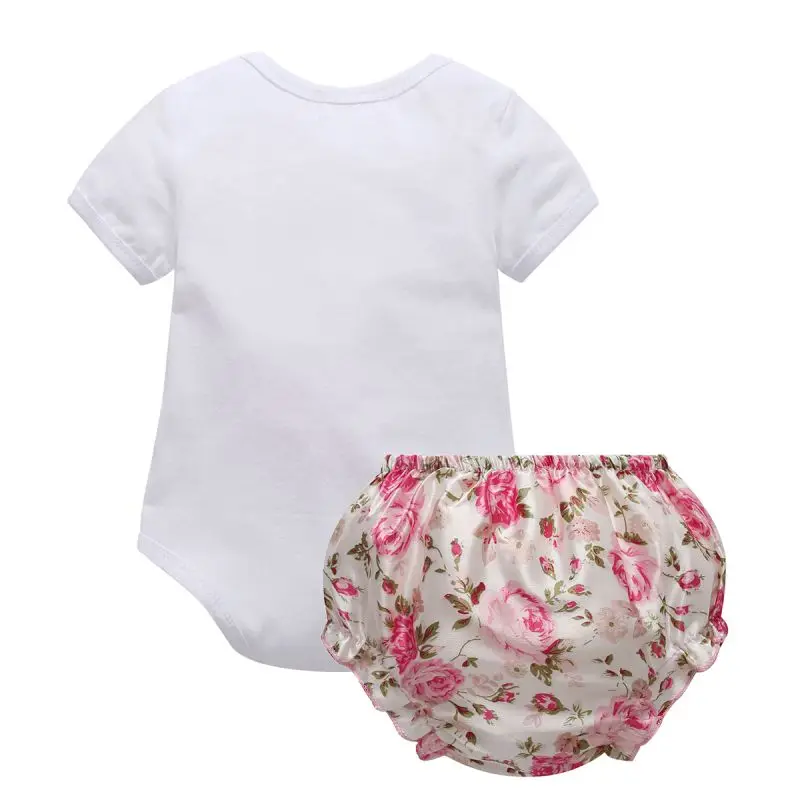 2PCS/Set Infant Girls Clothes Romper Newborn Toddler Cute Outfit Printed Short Sleeve Tops Romper+Pants Set  Kids Jumpsuit Sets