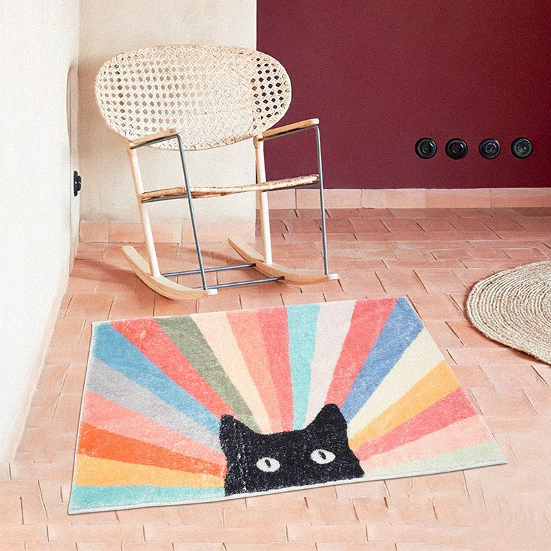 Cartoon Living Room Large Area Carpets Cute Girl Bedroom Decoration Carpet Color Cat Coffee Table Rug Plush Soft Balcony Rugs IG