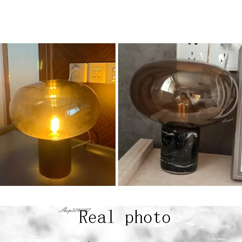 Hậu Hiện Đại Đá Cẩm Thạch Kính Đèn Bàn Trang Trí Phòng Ngủ Bên Cạnh Đèn Màu Đen Sang Trọng Để Bàn Phòng Khách Học E27 Bàn Làm Việc đèn