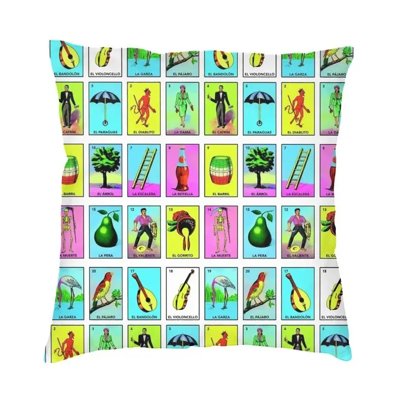 Custom Nordic Style Loteria Card Mexican Bingo Lottery Throw Pillow Case Home Decor Cushion Cover 45x45cm Pillowcover for Sofa