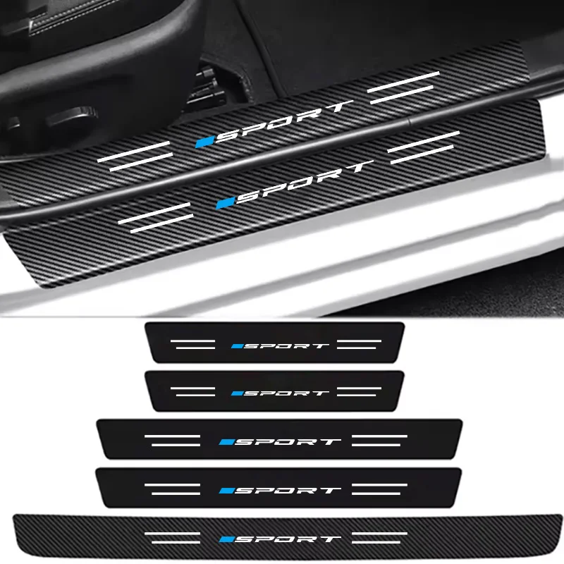 Single Blue Sport Style Car Door Sill Strip Anti-Scratch Sticker, Welcome Pedal Cartoon Cute Carbon Fiber Pattern Interior Protection Against Scratches, Trunk Anti-Scratch Sticker
