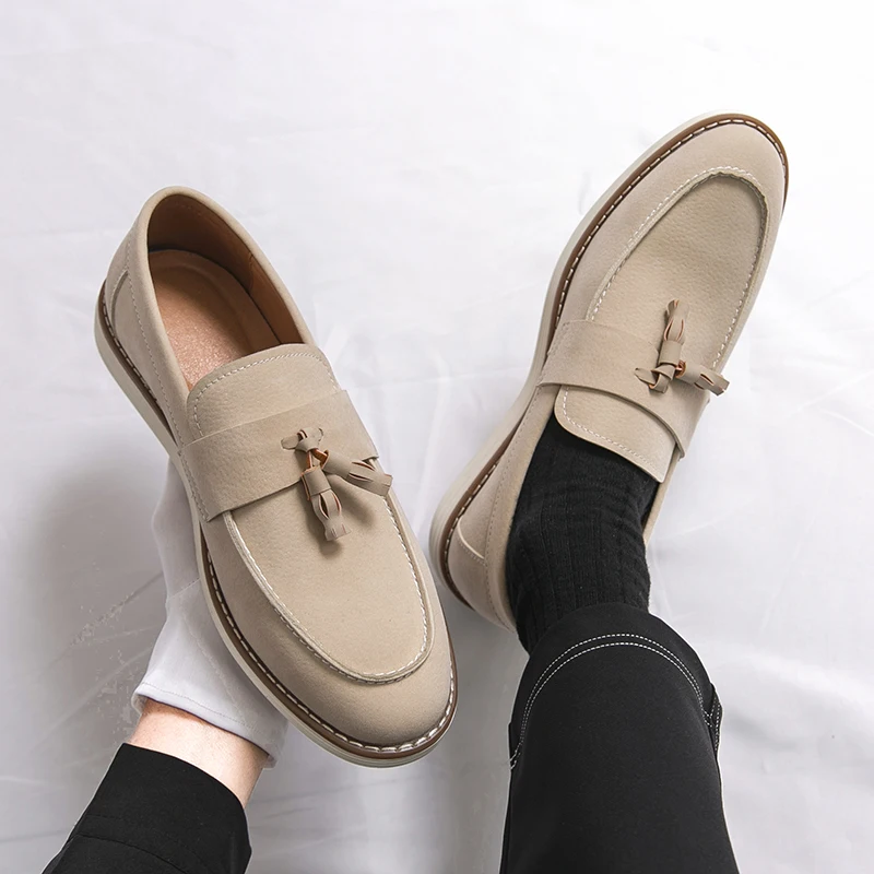 

Men Loafers Faux Suede Solid Color Low Heel Tassel Decoration Professional Classic Business Men Shoes